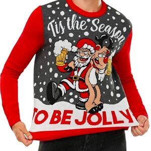 You Look Ugly Today "Tis The Season To Be Jolly Drinking Sweater‎ -- M